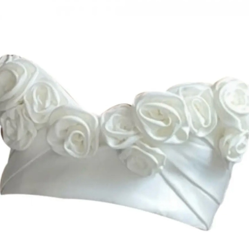 Meshki White Strapless Rose Appliqué Crop Top